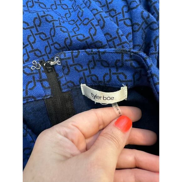 Tyler Boe Royal Blue Geometric Long Sleeve Mock Neck Tunic Top Small S - Picture 3 of 10